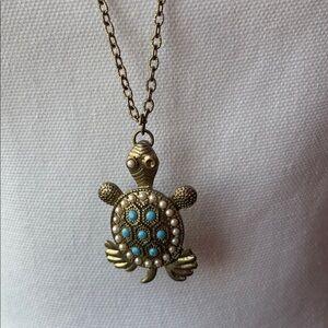 Elegant Gold and Turquoise Turtle Necklace
